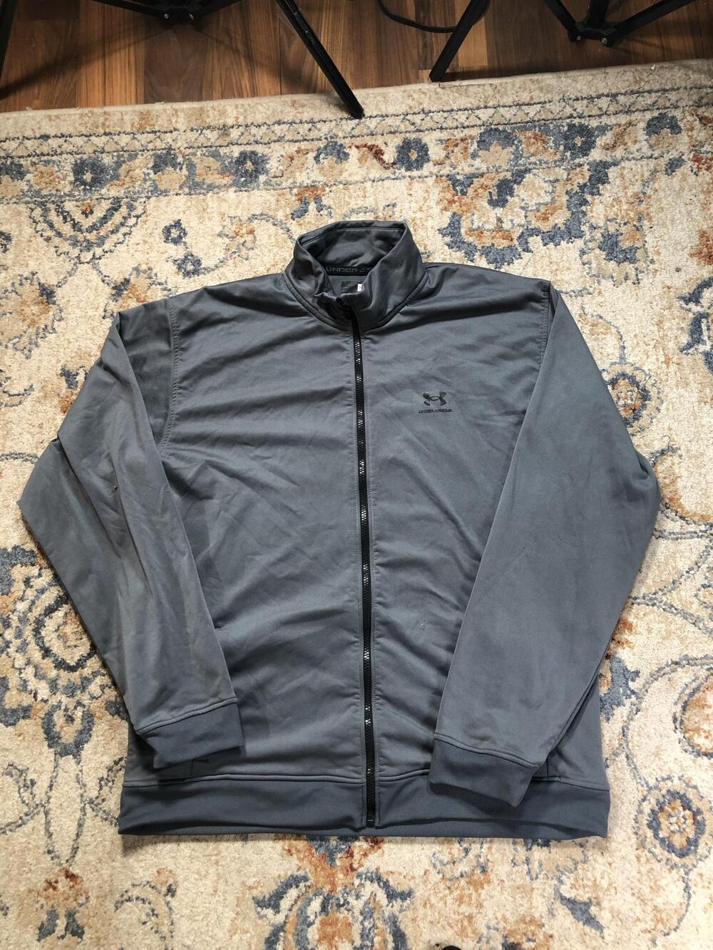 Under Armour Jacket Mens 3XL Gray Full Zip Track Athletic Stand Collar Logo